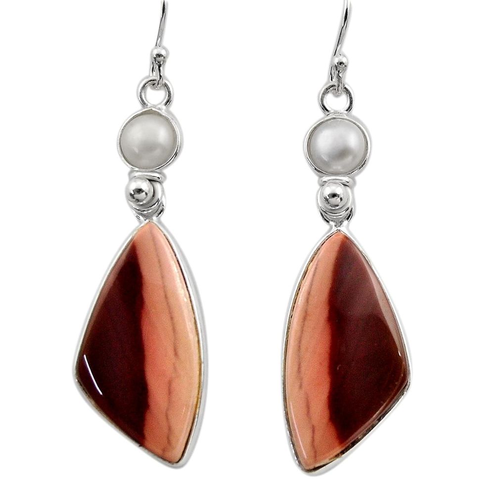 19.29cts natural brown imperial jasper pearl 925 silver dangle earrings r30479