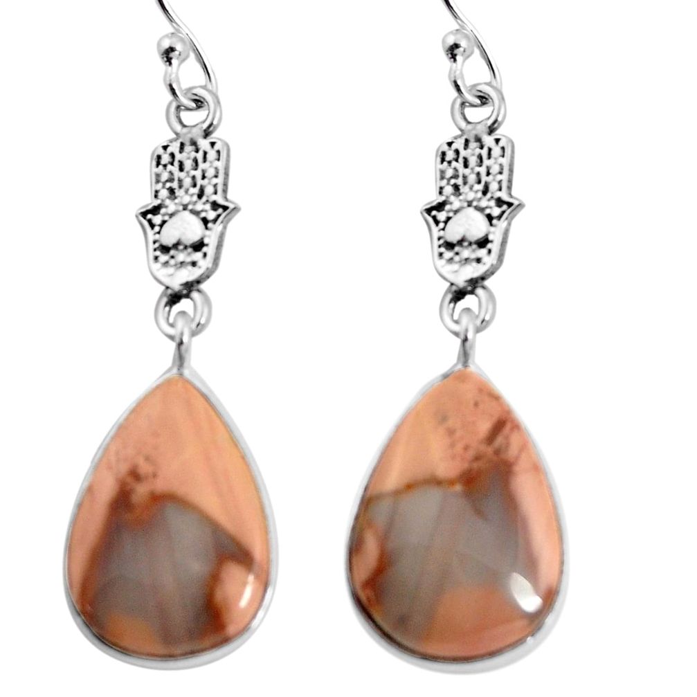 13.08cts natural brown imperial jasper silver hand of god hamsa earrings p91805