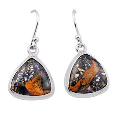 13.24cts natural brown montana agate 925 sterling silver dangle earrings n32166