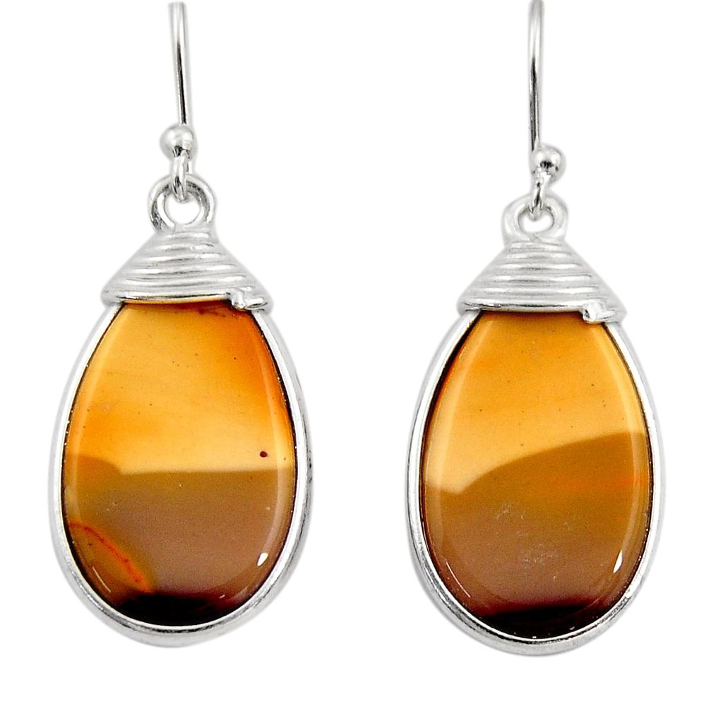 14.76cts natural brown mookaite 925 sterling silver dangle earrings r30342