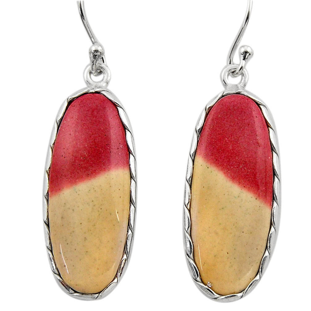 15.93cts natural brown mookaite 925 sterling silver dangle earrings r30476