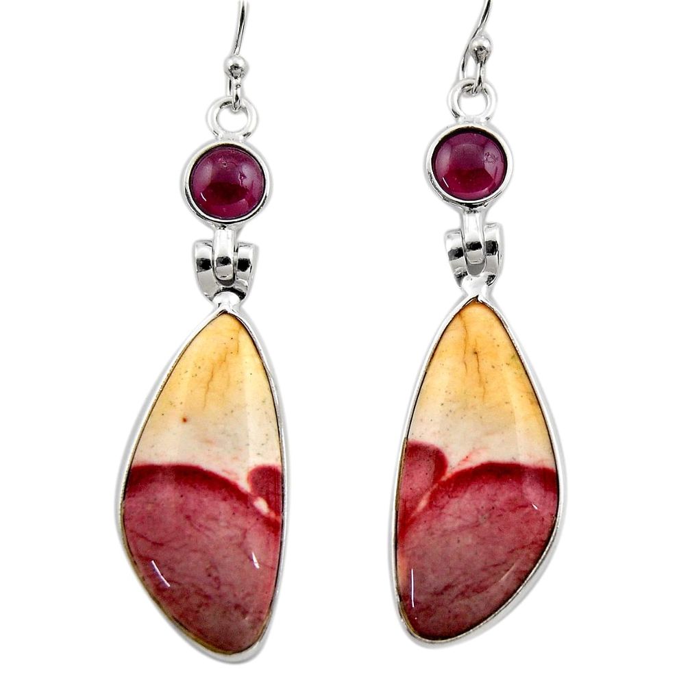 18.12cts natural brown mookaite garnet 925 silver dangle earrings r30472