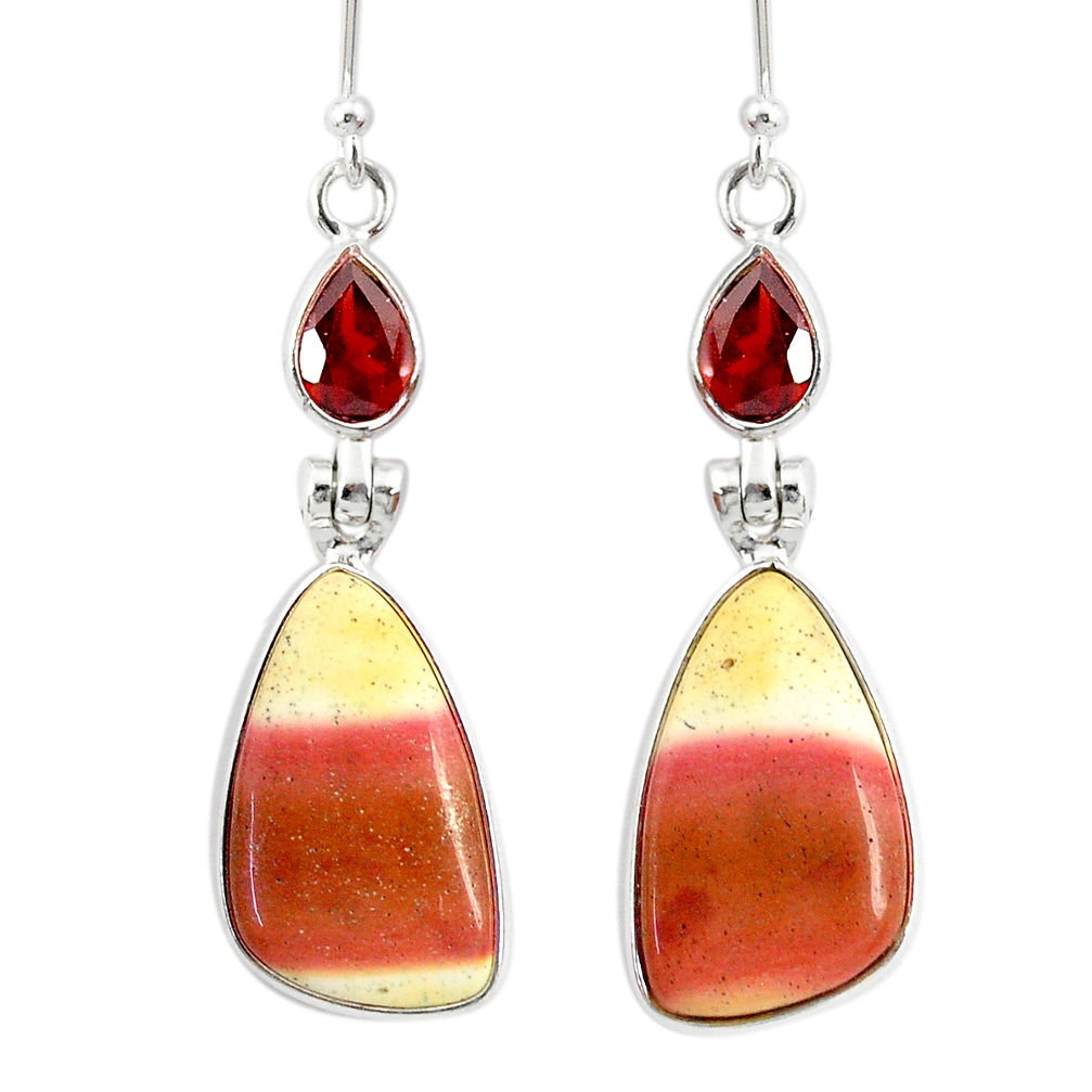 14.14cts natural brown mookaite garnet 925 silver dangle earrings r86951