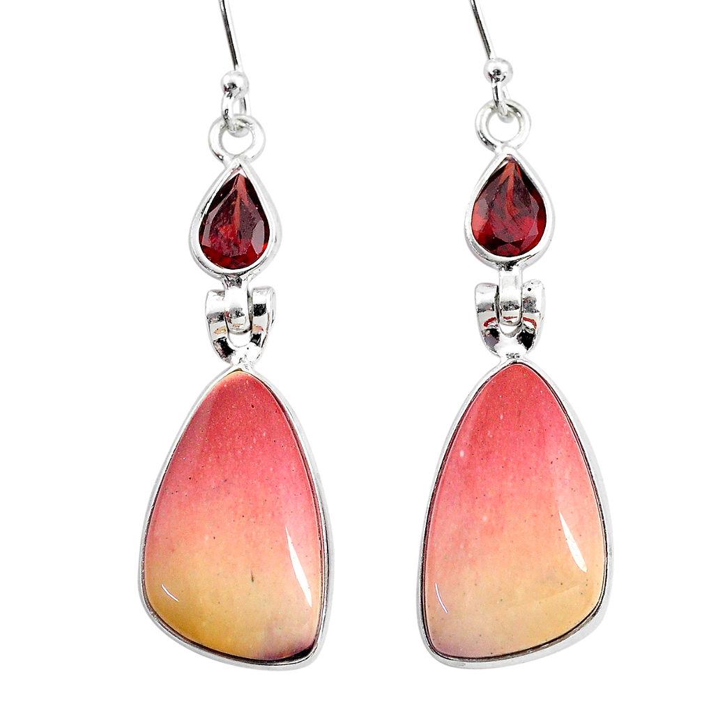 15.89cts natural brown mookaite garnet 925 sterling silver dangle earrings t4341