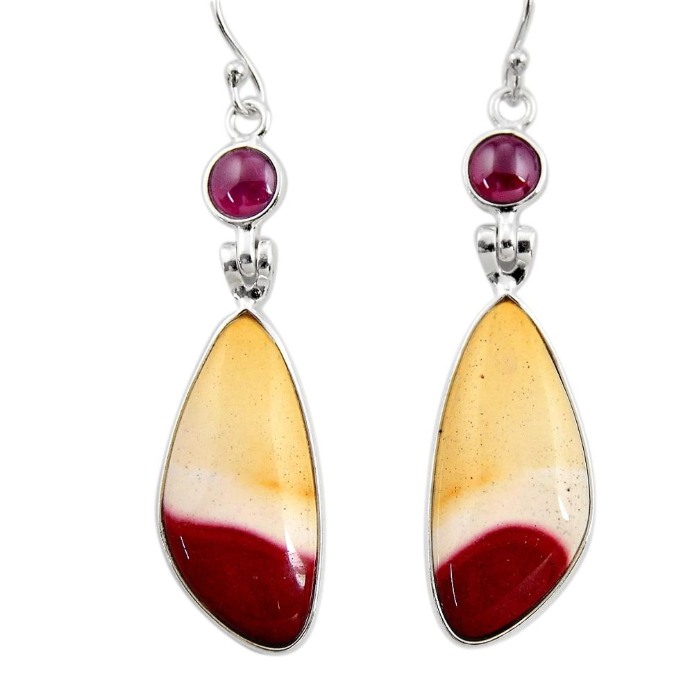 19.98cts natural brown mookaite red garnet 925 silver dangle earrings r30346