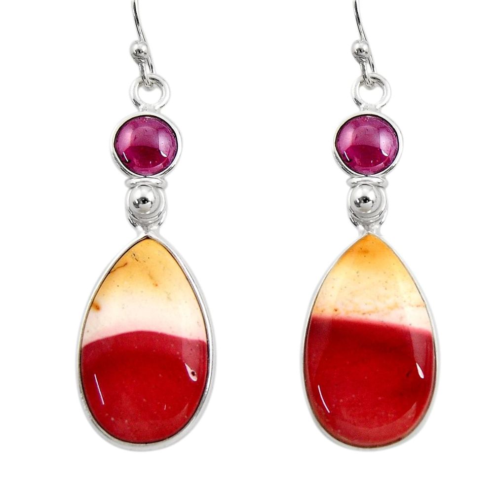 16.50cts natural brown mookaite red garnet 925 silver dangle earrings r30347