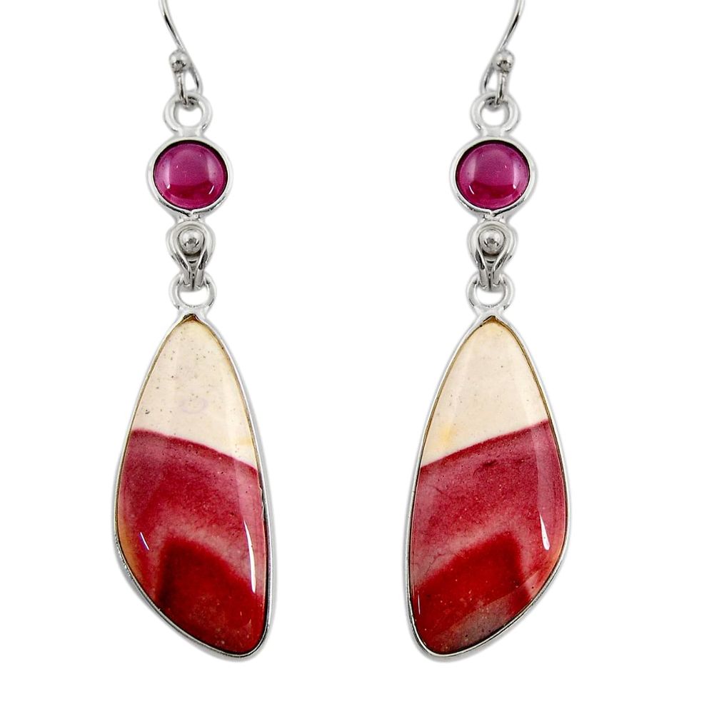 18.24cts natural brown mookaite red garnet 925 silver dangle earrings r30350