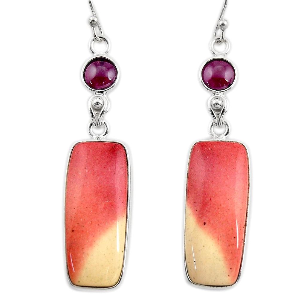 19.98cts natural brown mookaite red garnet 925 silver dangle earrings r30356