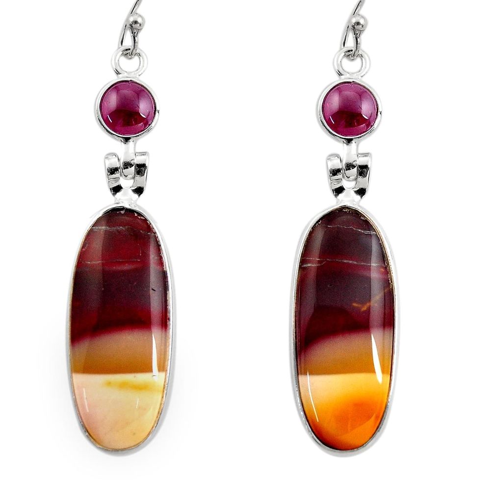 17.49cts natural brown mookaite red garnet 925 silver dangle earrings r30360