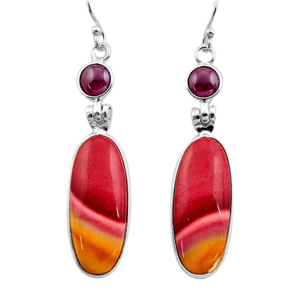 18.70cts natural brown mookaite red garnet 925 silver dangle earrings r30474