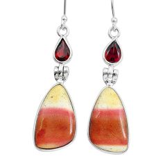 12.10cts natural brown mookaite red garnet 925 silver dangle earrings y12209