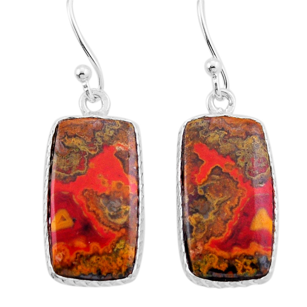12.80cts natural brown moroccan seam agate 925 silver dangle earrings n54484