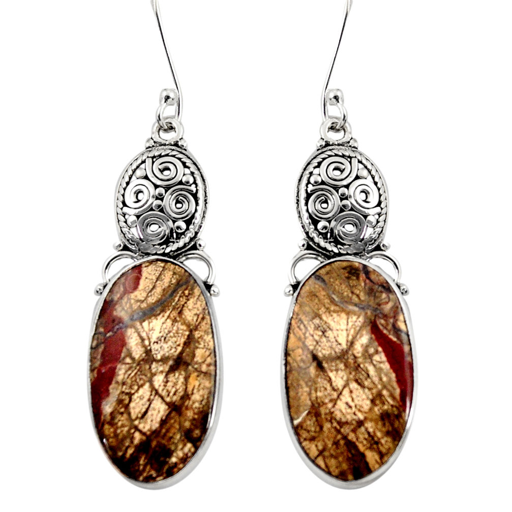  brown mushroom rhyolite 925 silver dangle earrings d39601