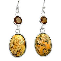 9.05cts natural brown picture jasper smoky topaz 925 silver earrings t56039