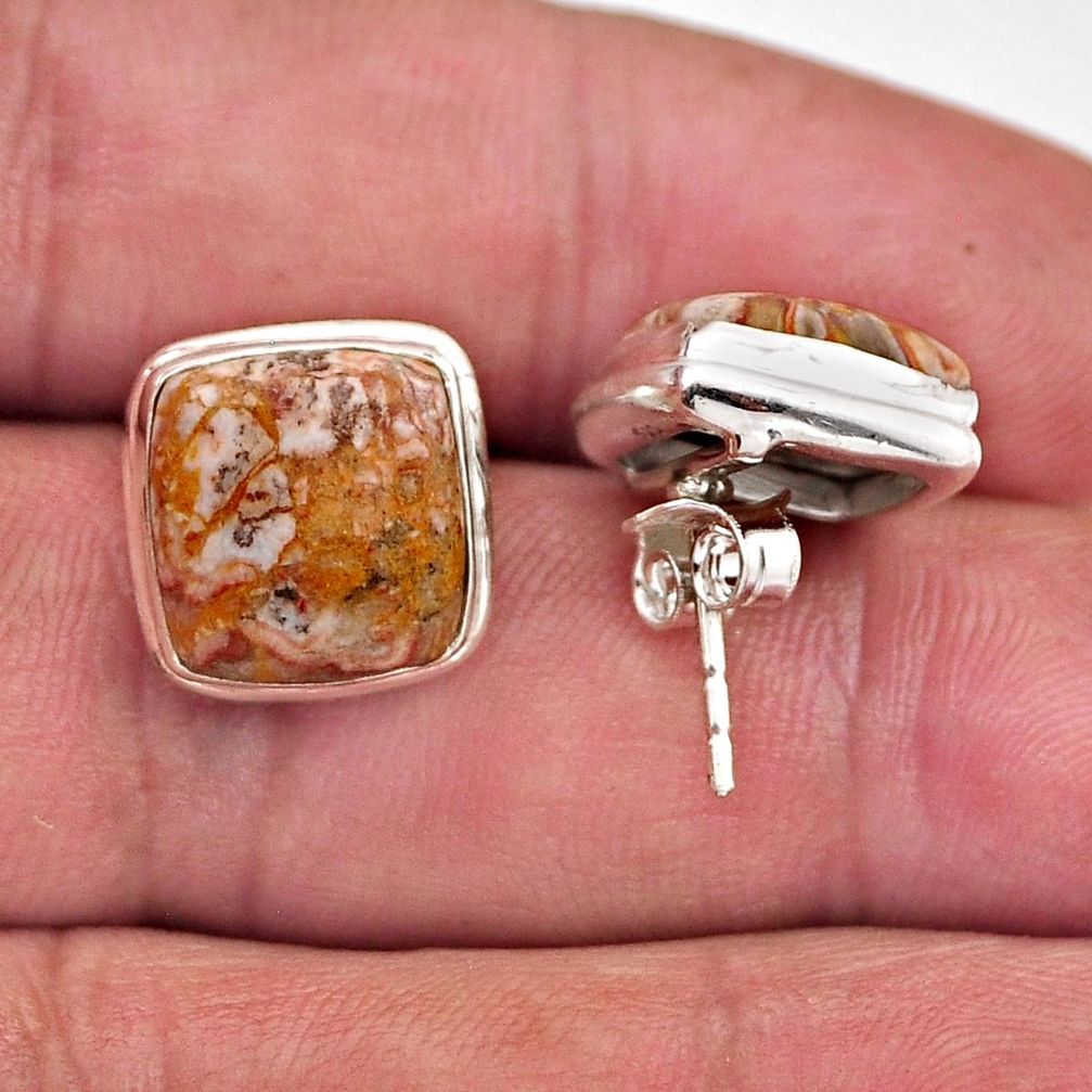 10.41cts natural brown rosetta stone jasper cushion silver stud earrings n9452