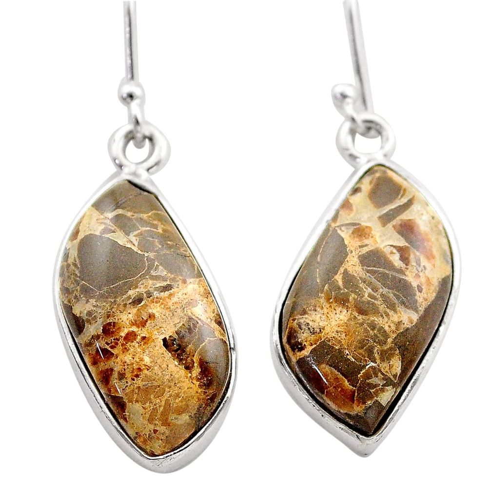 14.06cts natural brown septarian gonads 925 silver dangle earrings t60926