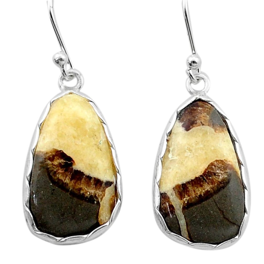 11.17cts natural brown septarian gonads 925 silver dangle earrings u40629