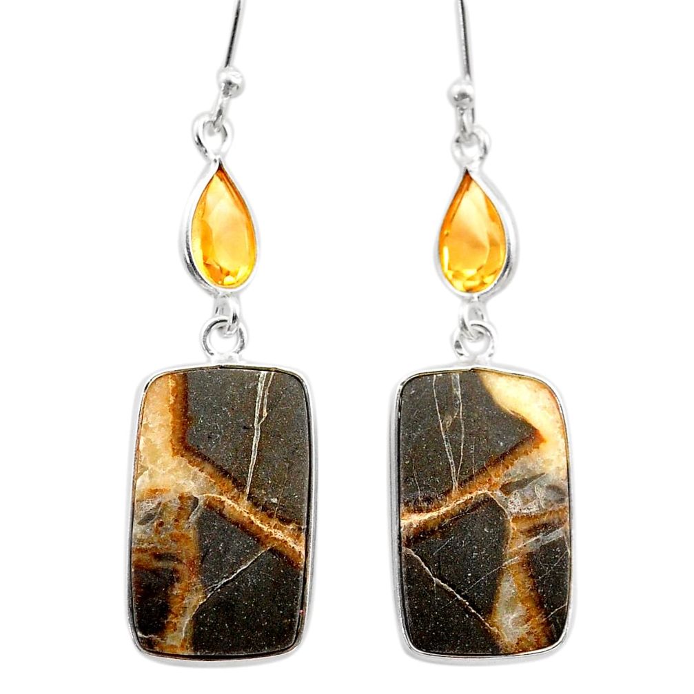 12.52cts natural brown septarian gonads citrine 925 silver earrings t61107