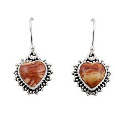 8.51cts natural brown septarian gonads heart 925 silver dangle earrings y51028