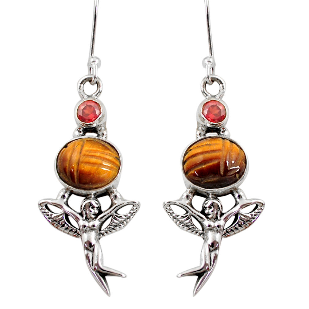  brown tiger's eye 925 silver angel wings fairy earrings d40513