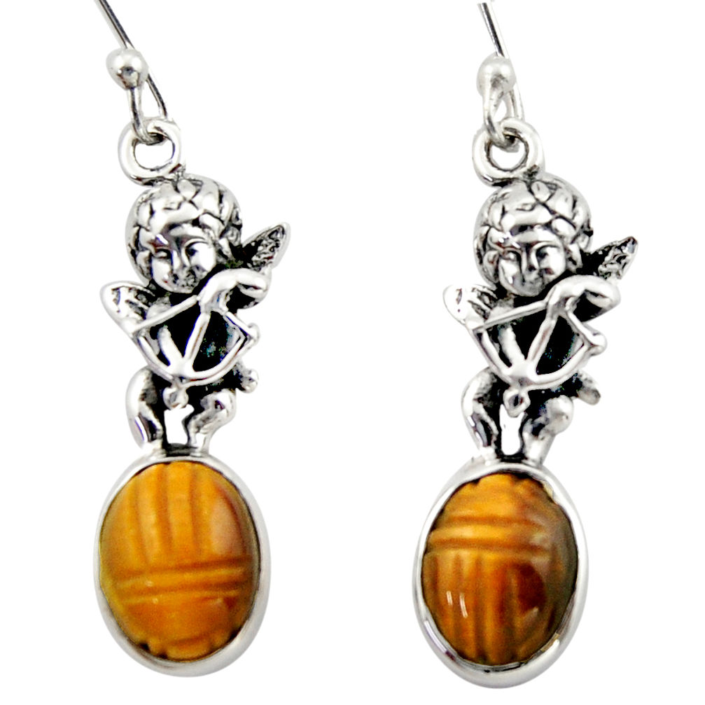 7.89cts natural brown tiger's eye 925 sterling silver angel earrings d46775