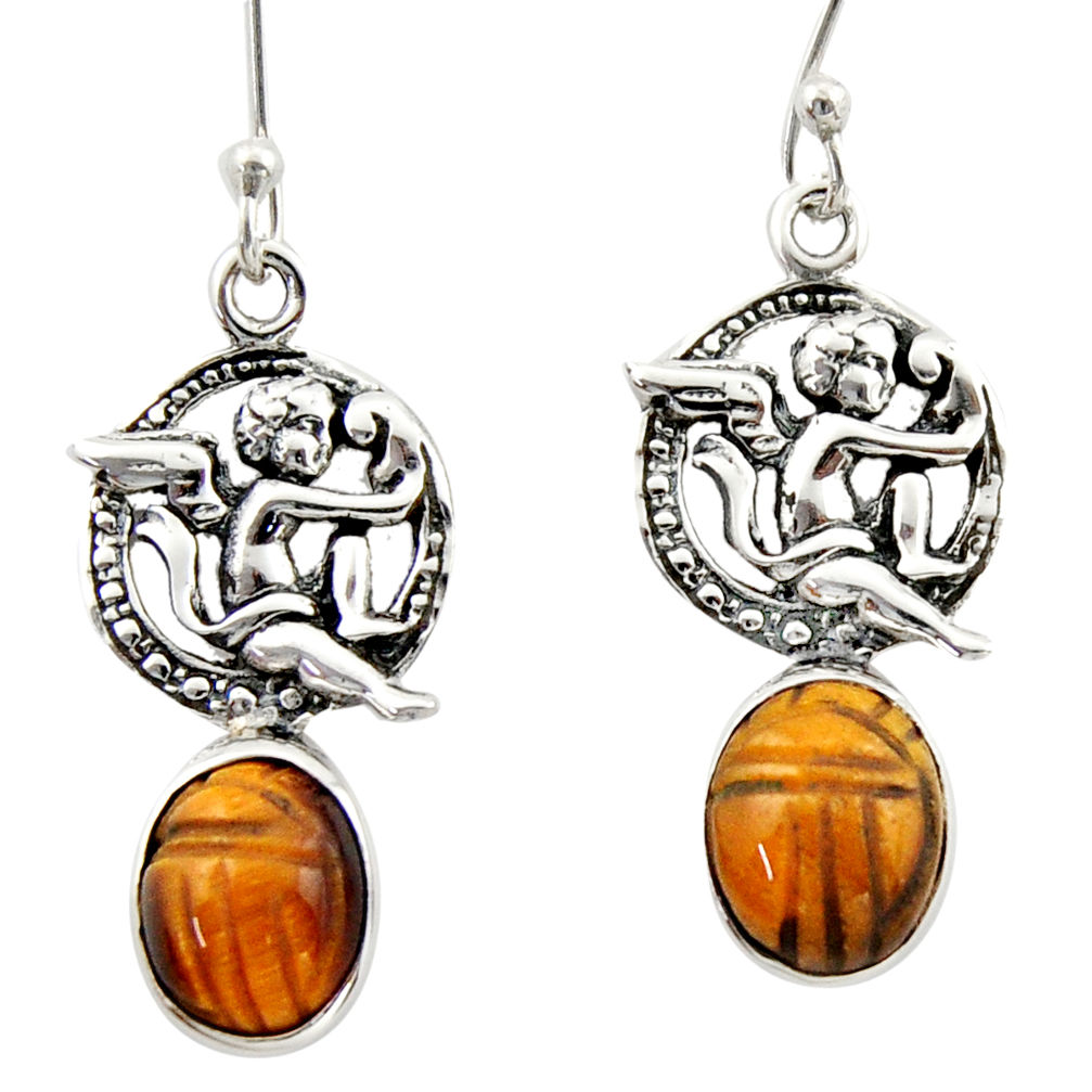 7.89cts natural brown tiger's eye 925 sterling silver angel earrings d46780