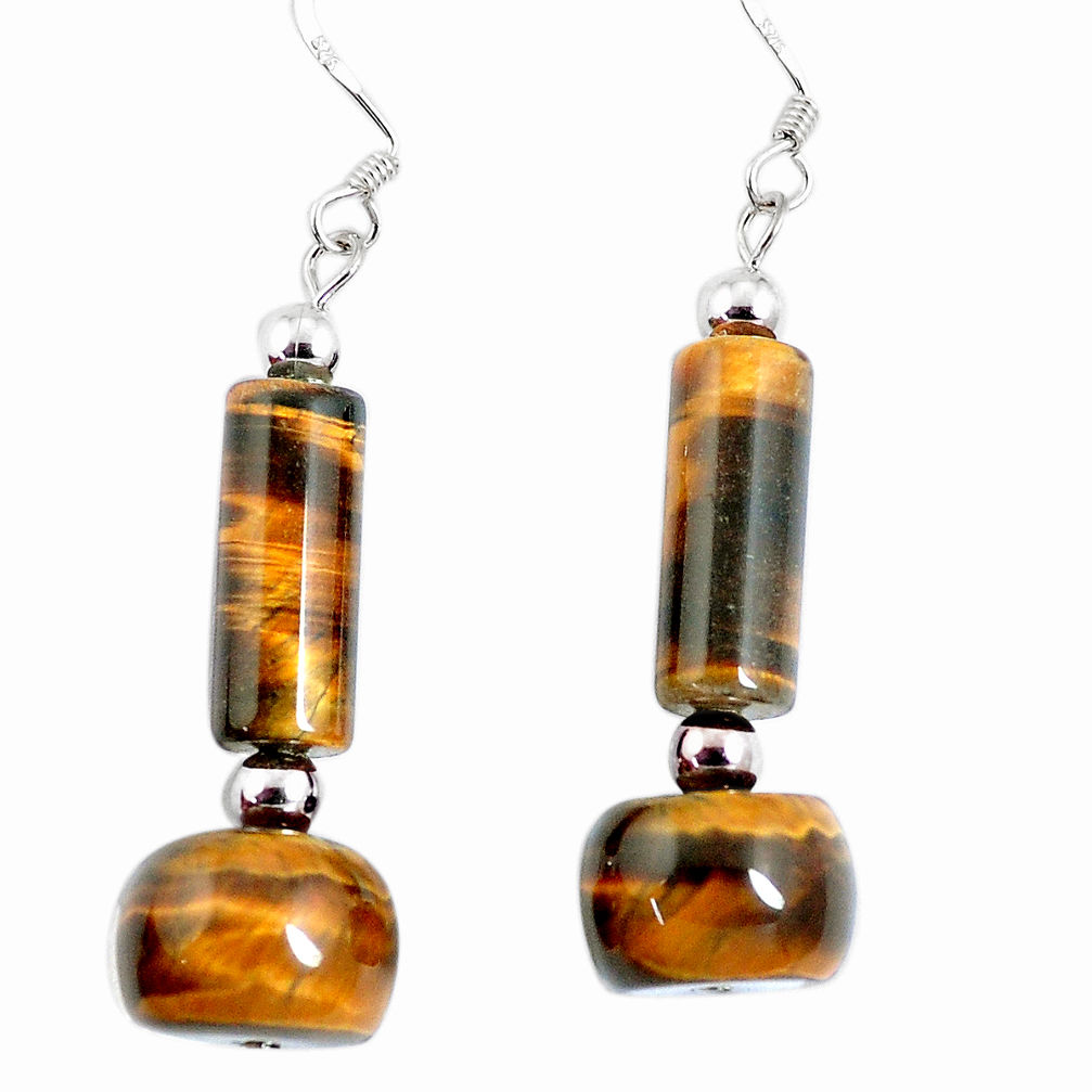 22.78cts natural brown tiger's eye 925 sterling silver dangle earrings c21013