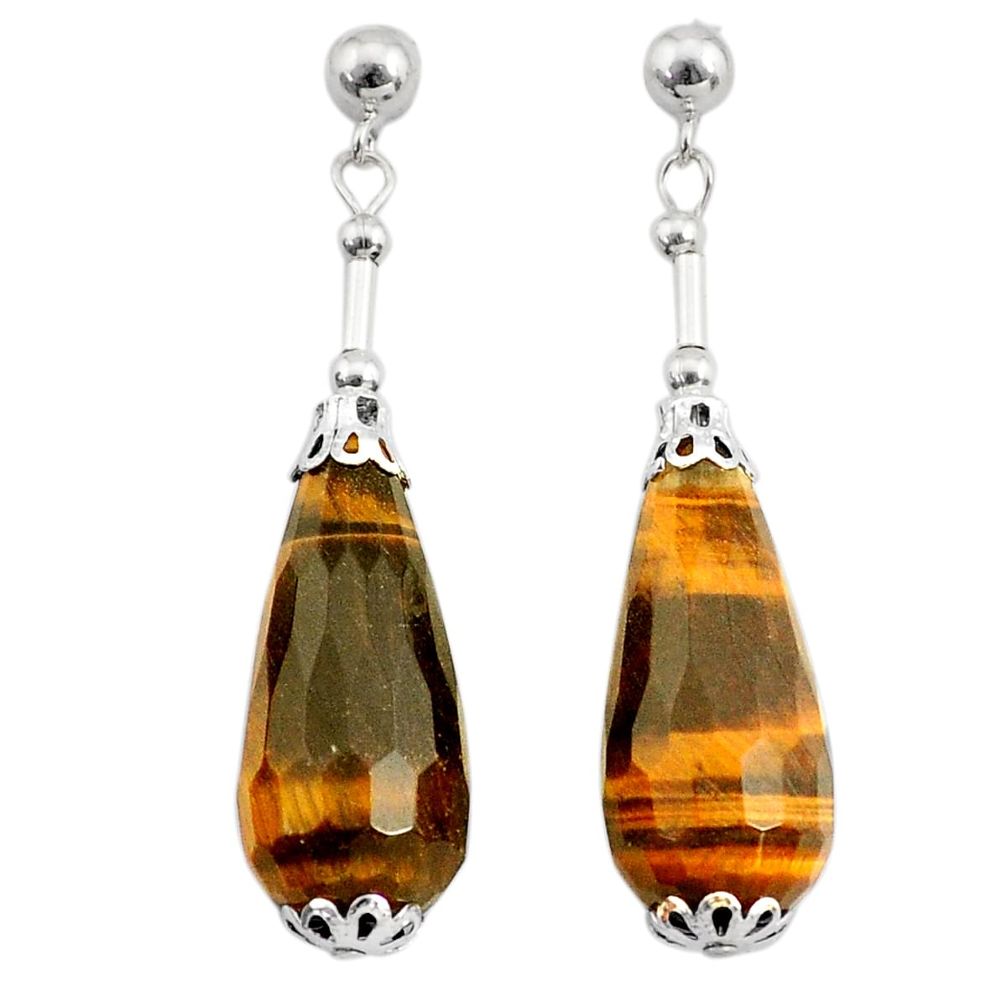 34.75cts natural brown tiger's eye 925 sterling silver dangle earrings c26809