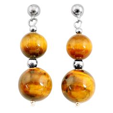 31.01cts natural brown tiger's eye 925 sterling silver dangle earrings c26813