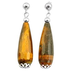 28.90cts natural brown tiger's eye 925 sterling silver dangle earrings c26816