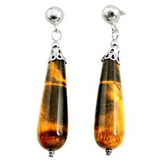29.63cts natural brown tiger's eye 925 sterling silver dangle earrings c26835