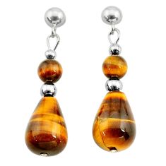 16.04cts natural brown tiger's eye 925 sterling silver dangle earrings c27090