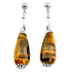 39.52cts natural brown tiger's eye 925 sterling silver dangle earrings c27093