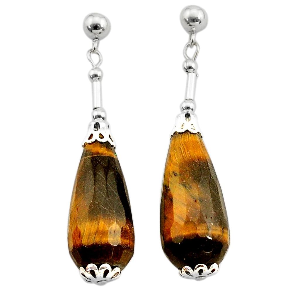 38.75cts natural brown tiger's eye 925 sterling silver dangle earrings c27094