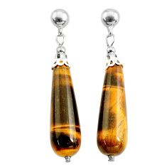 31.71cts natural brown tiger's eye 925 sterling silver dangle earrings c27138