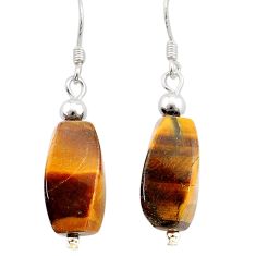 15.98cts natural brown tiger's eye 925 sterling silver dangle earrings c27142
