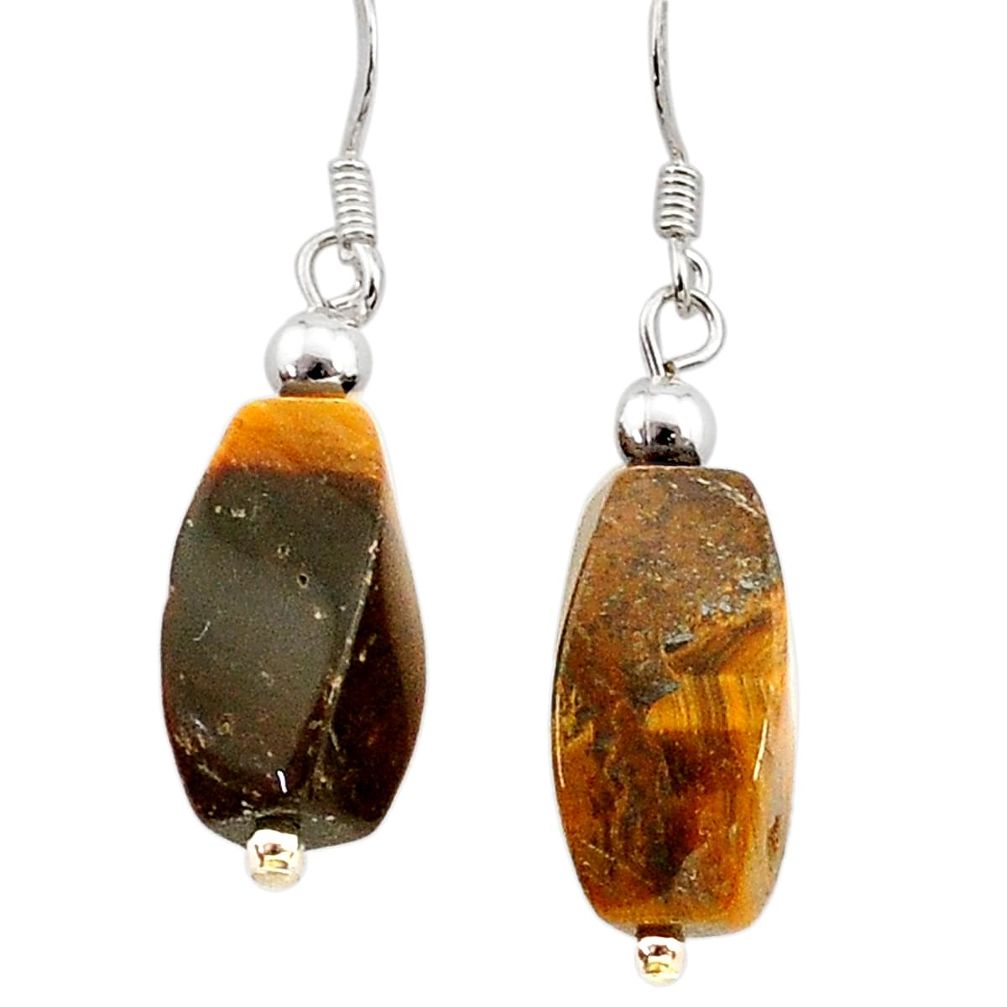 15.34cts natural brown tiger's eye 925 sterling silver dangle earrings c27146
