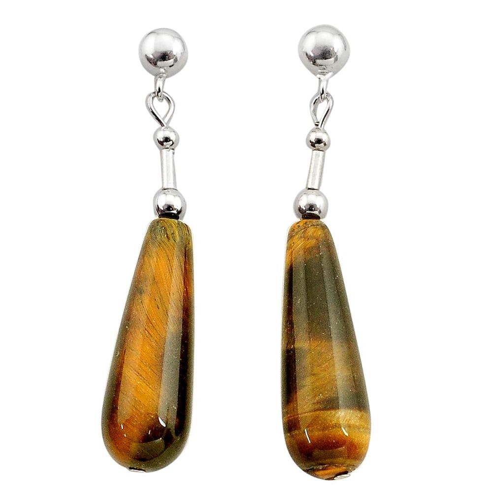 33.50cts natural brown tiger's eye 925 sterling silver dangle earrings c27159