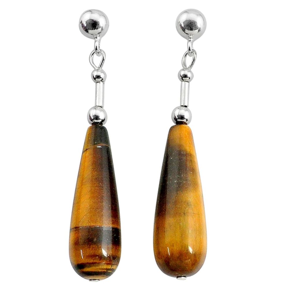 35.10cts natural brown tiger's eye 925 sterling silver dangle earrings c27197