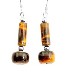 25.25cts natural brown tiger's eye 925 sterling silver dangle earrings c27361