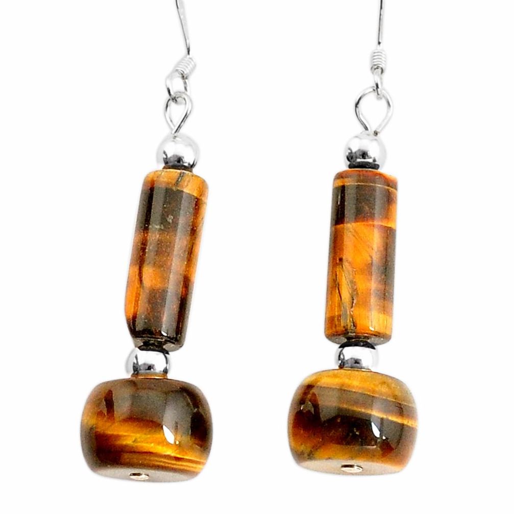 23.90cts natural brown tiger's eye 925 sterling silver dangle earrings c27365