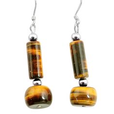 23.90cts natural brown tiger's eye 925 sterling silver dangle earrings c27405