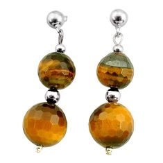 29.02cts natural brown tiger's eye 925 sterling silver dangle earrings c27409