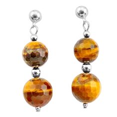 27.74cts natural brown tiger's eye 925 sterling silver dangle earrings c27431