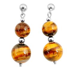 30.27cts natural brown tiger's eye 925 sterling silver dangle earrings c27433