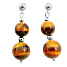 30.37cts natural brown tiger's eye 925 sterling silver dangle earrings c27434