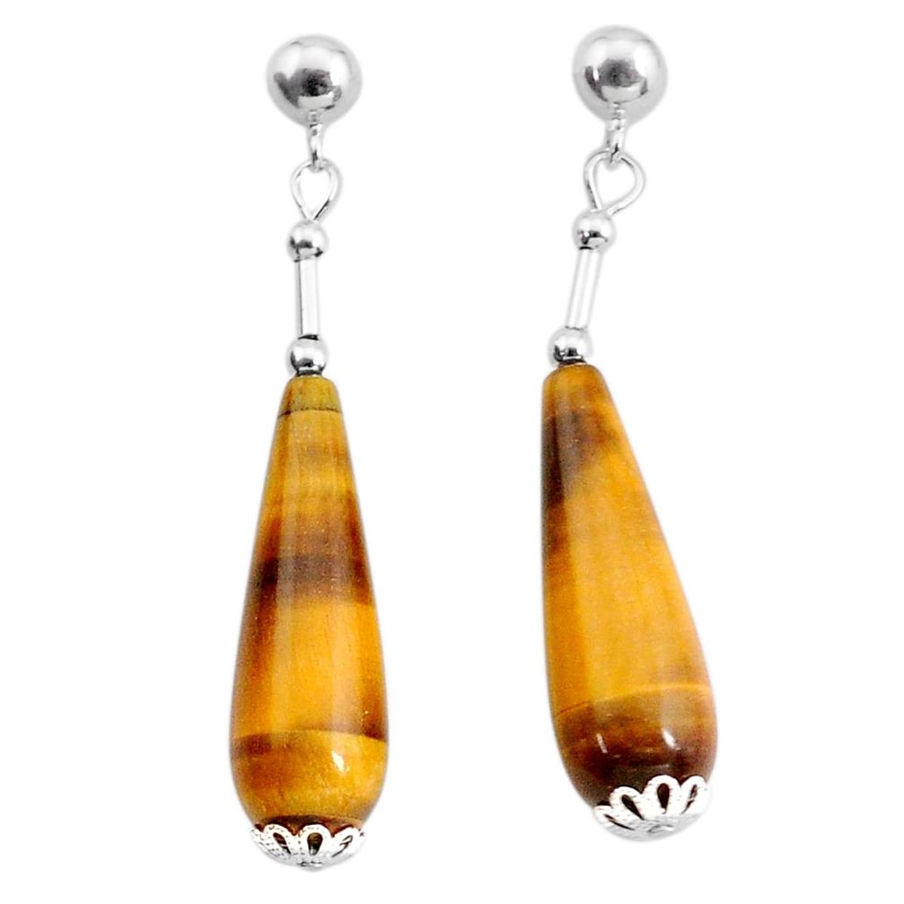 33.88cts natural brown tiger's eye 925 sterling silver dangle earrings c27435