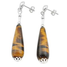 35.10cts natural brown tiger's eye 925 sterling silver dangle earrings c27828