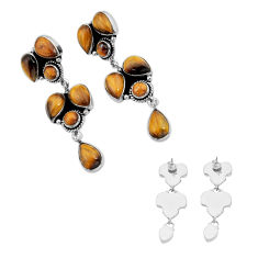 38.10cts natural brown tiger's eye 925 sterling silver dangle earrings c32669