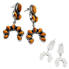 23.00cts natural brown tiger's eye 925 sterling silver dangle earrings c32673